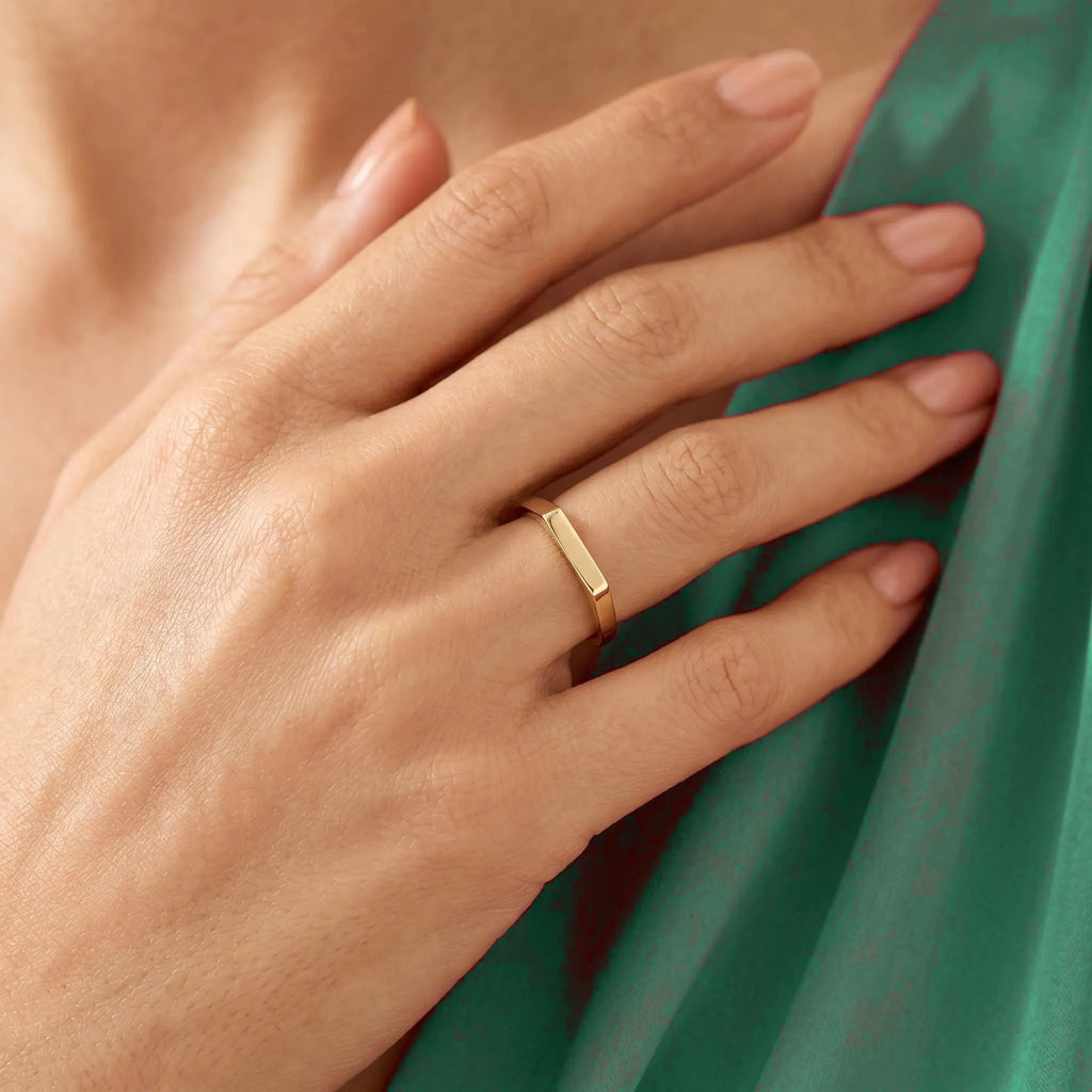 Personalized gold bar pinky ring