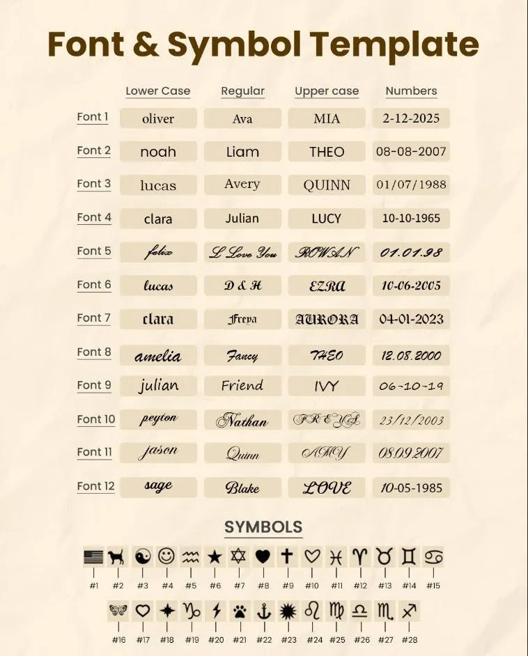 Engraving font and symbol options
