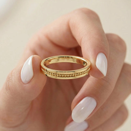 Solid Gold Beaded Wedding Band – Dainty Bead Stacking Ring