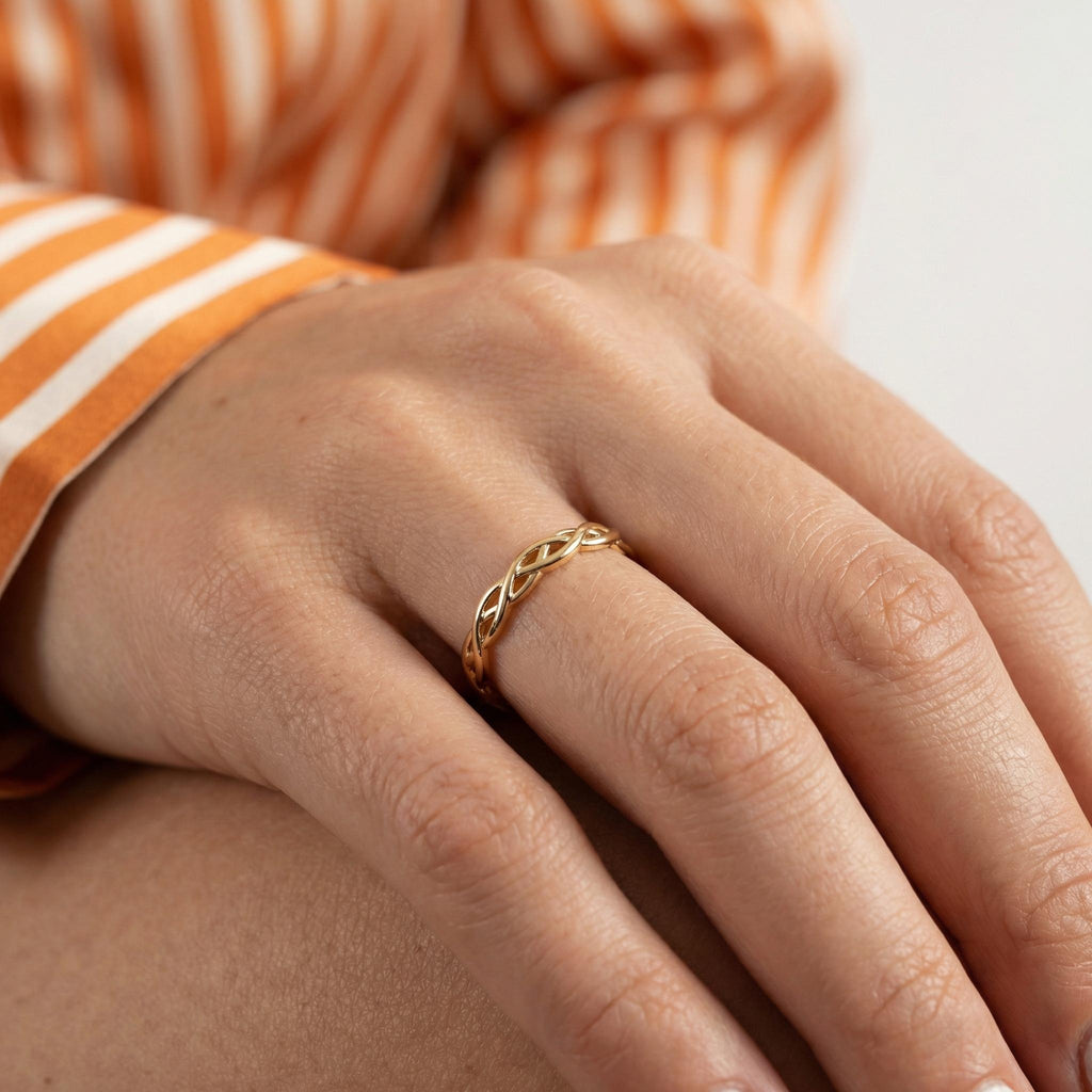 Irish braided ring worn every day