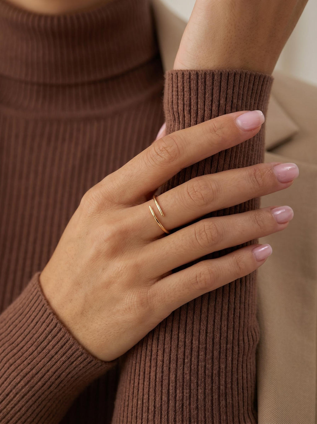 Crossover gold ring worn daily