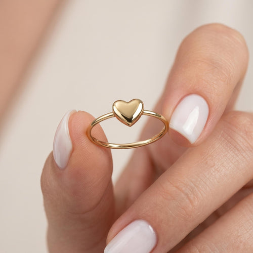 Solid Gold Bubble Heart Ring – Dainty Heart Stacking Band