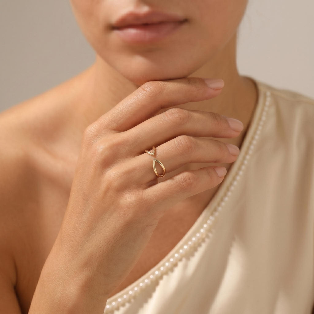 Model wearing the gold open ring