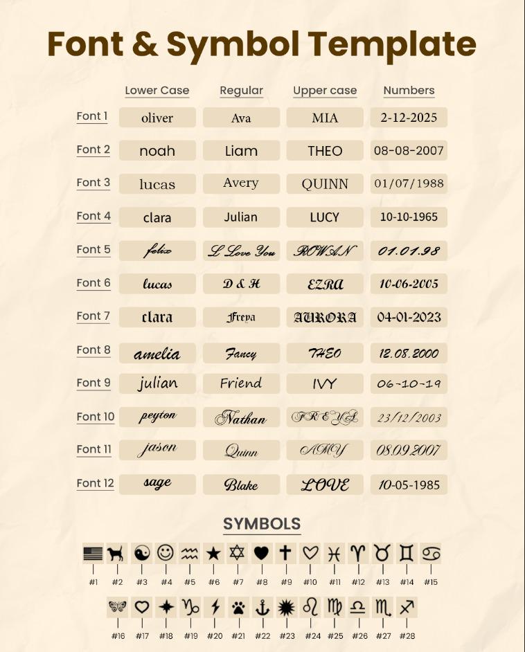 Engraving font and symbol options