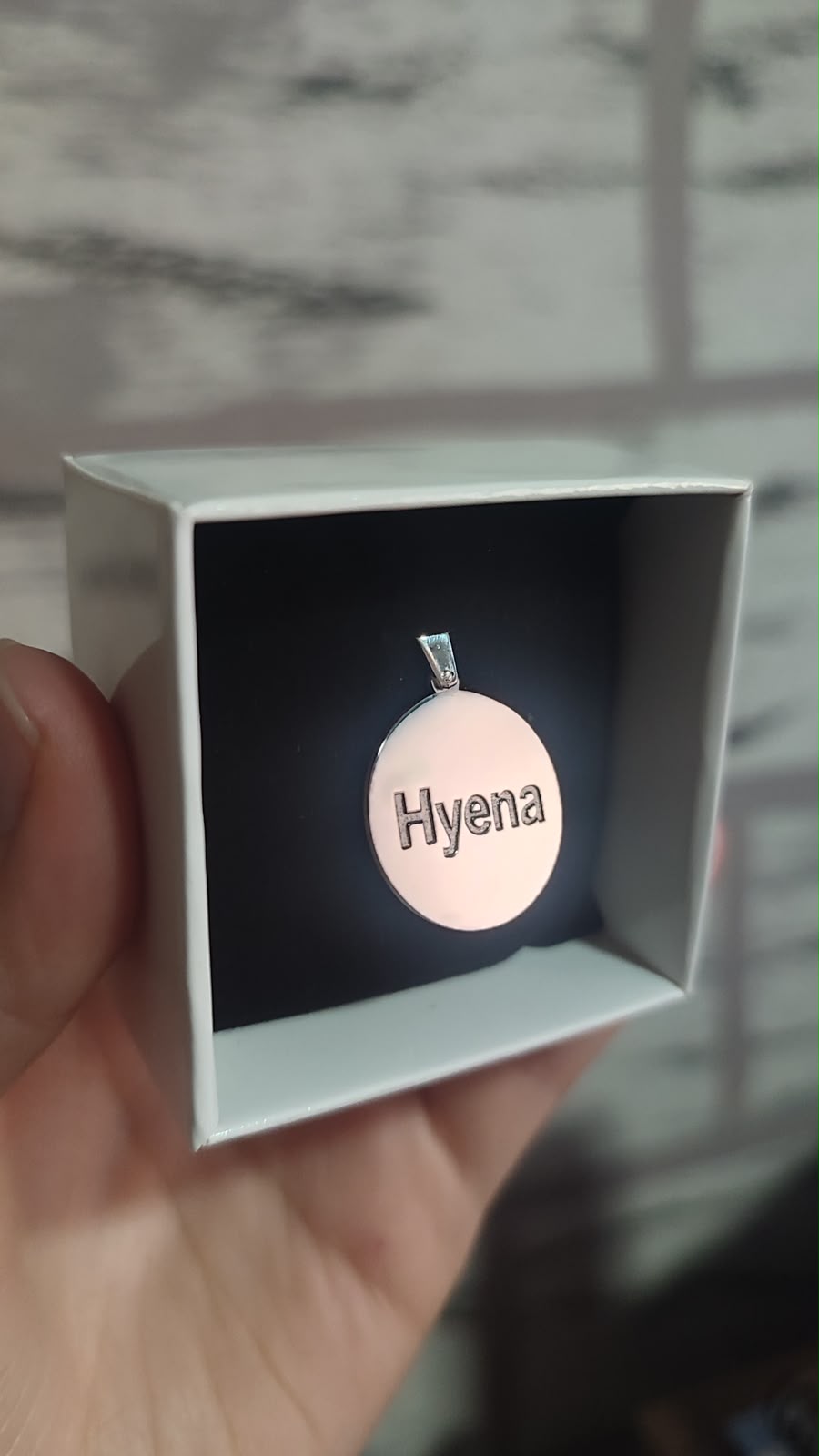 Engraved back of the hyena medallion