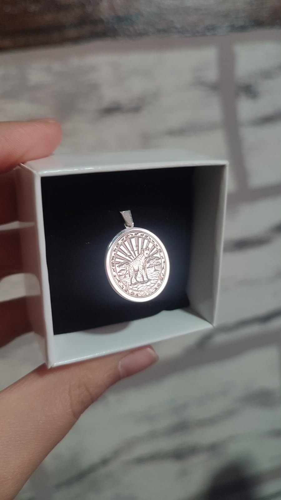 Hyena medallion in sterling silver