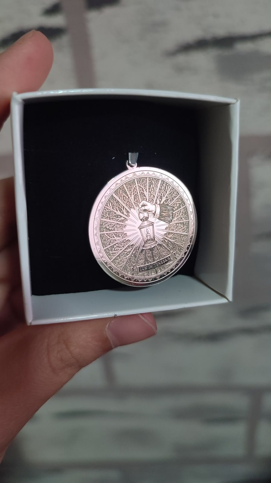 Lux in Tenebris lantern medallion