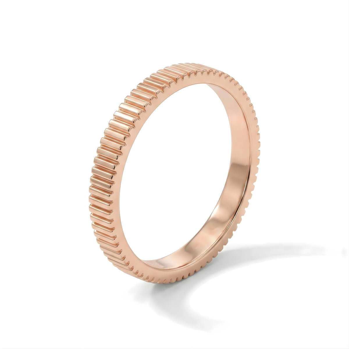 14k rose gold ribbed band ring