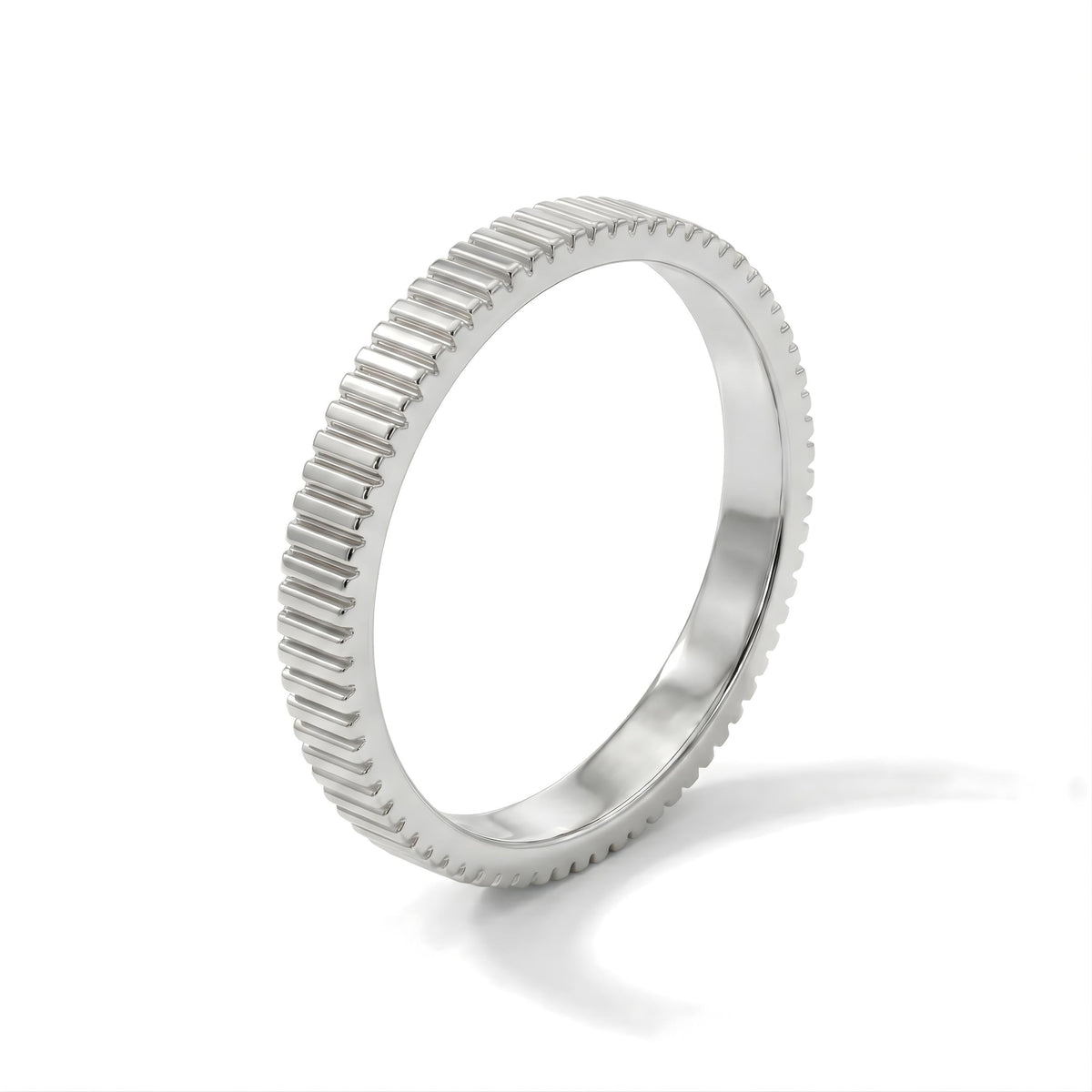 14k white gold ribbed band ring