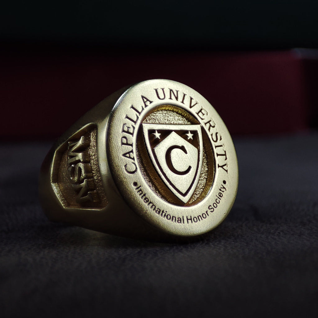 Custom Men's College Class Ring, Engraved Silver or Gold Signet