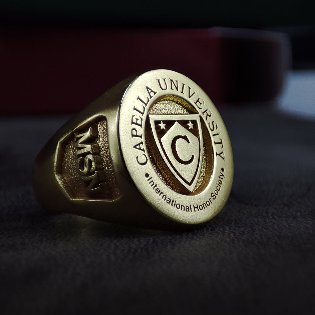 Custom Men's College Class Ring, Engraved Silver or Gold Signet