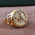 Gold Vermeil Masonic Signet Ring, Freemason Square and Compass Ring