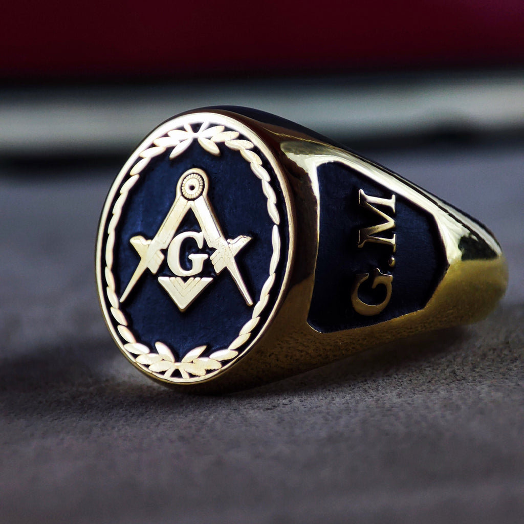 Freemason Signet Ring, Square & Compass Emblem, Sterling Silver or Gold, Handcrafted Lodge Gift