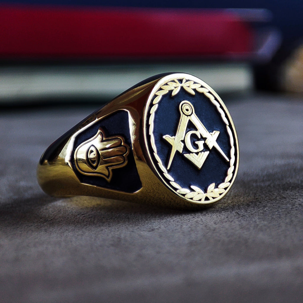 Freemason Signet Ring, Square & Compass Emblem, Sterling Silver or Gold, Handcrafted Lodge Gift