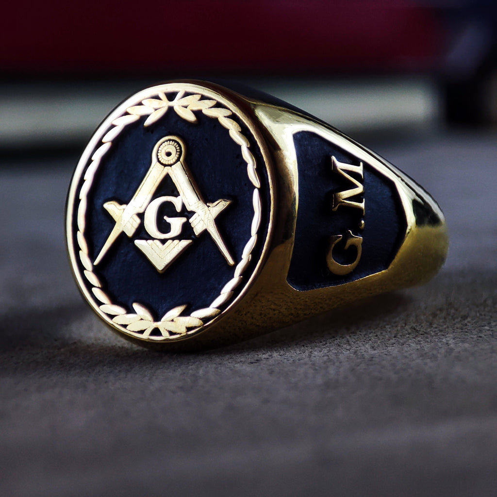 Freemason Signet Ring, Square & Compass Emblem, Sterling Silver or Gold, Handcrafted Lodge Gift