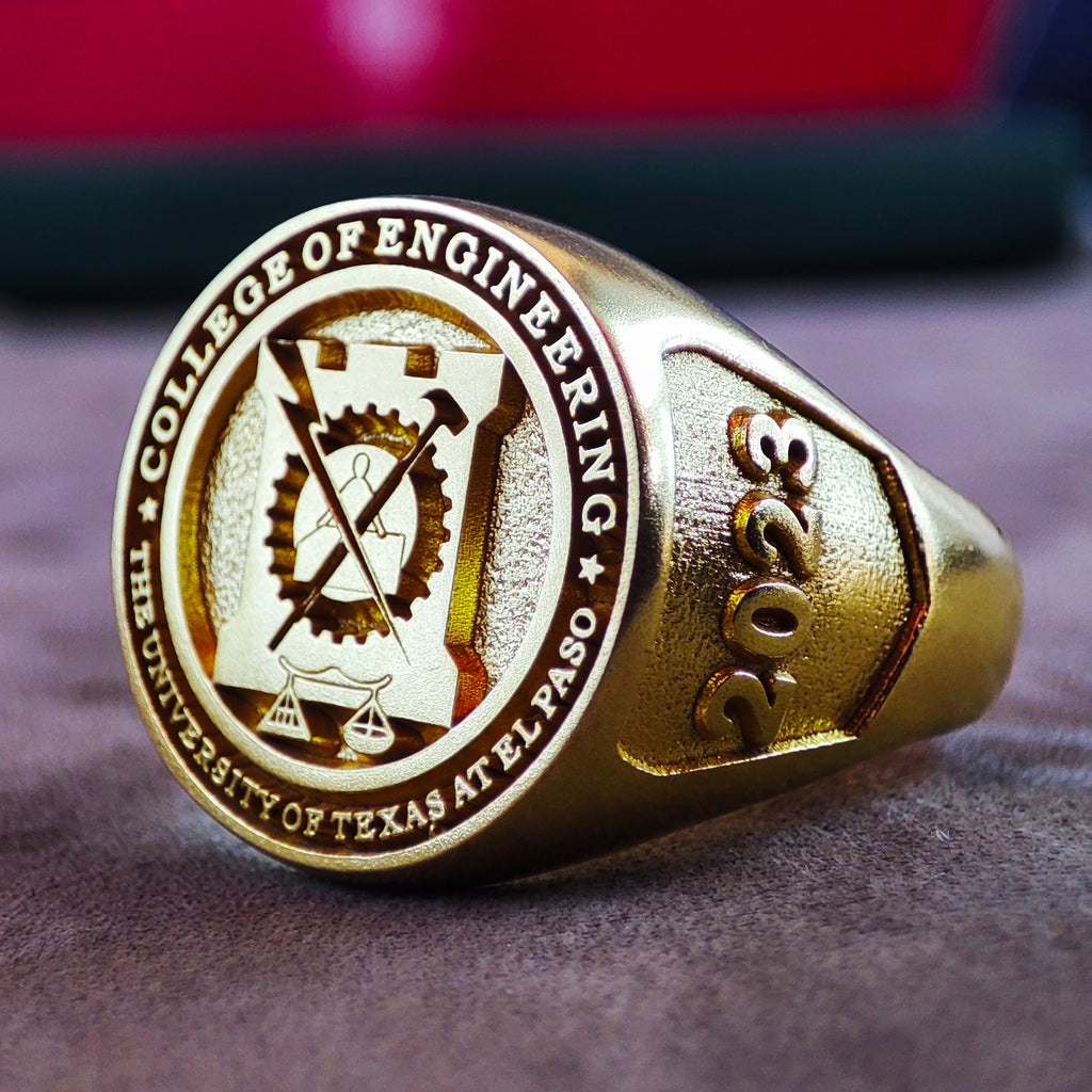 Custom Gold Vermeil University Signet Ring, Personalized Graduation Keepsake