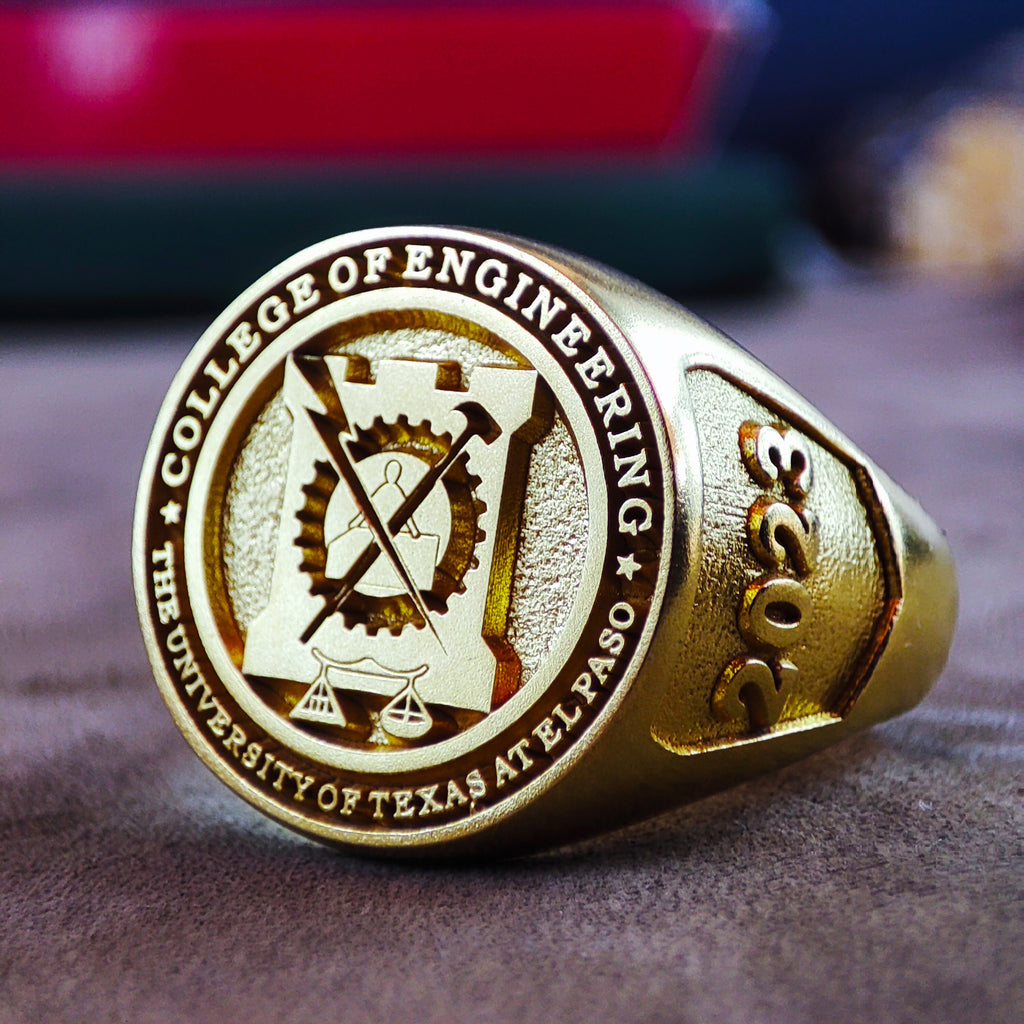 Custom Gold Vermeil University Signet Ring, Personalized Graduation Keepsake