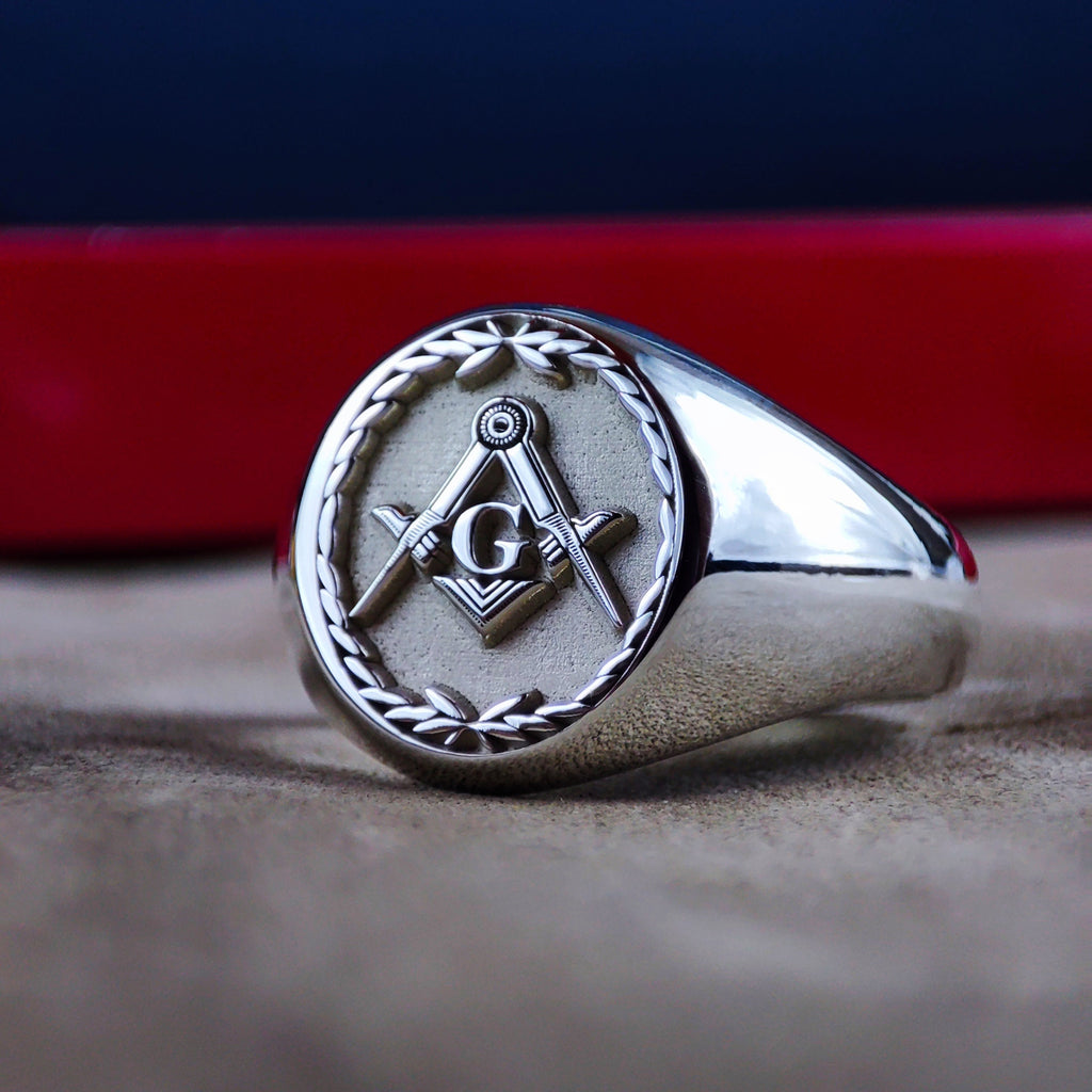 Sterling Silver Masonic Signet Ring, Square Compass Freemason Jewelry, Lodge Gift