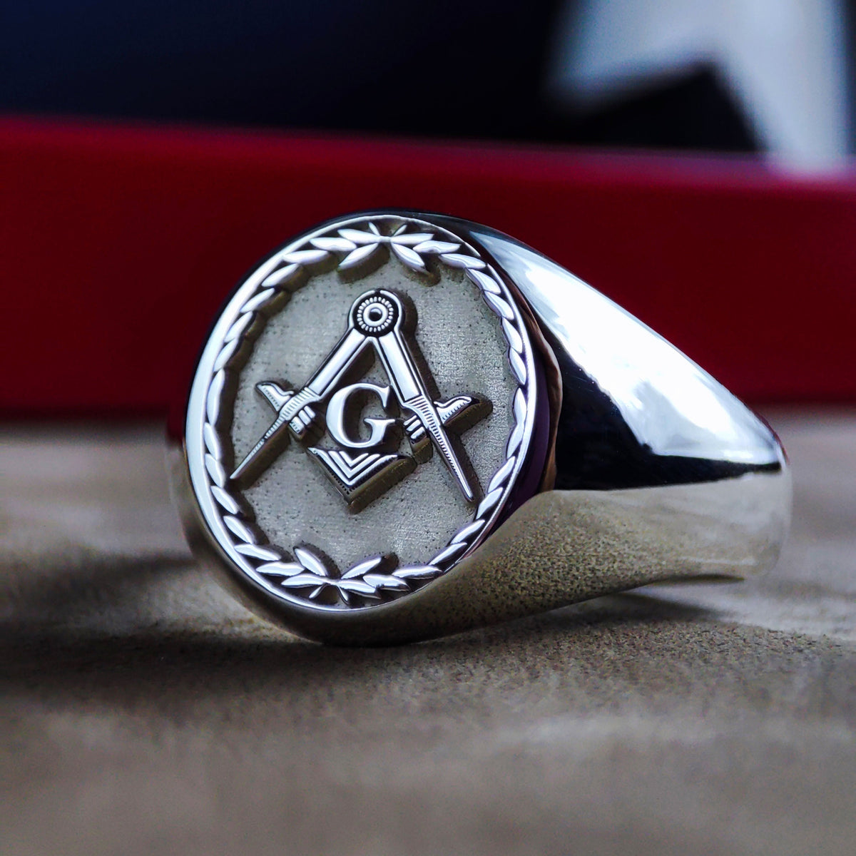 Sterling Silver Masonic Signet Ring, Square Compass Freemason Jewelry, Lodge Gift