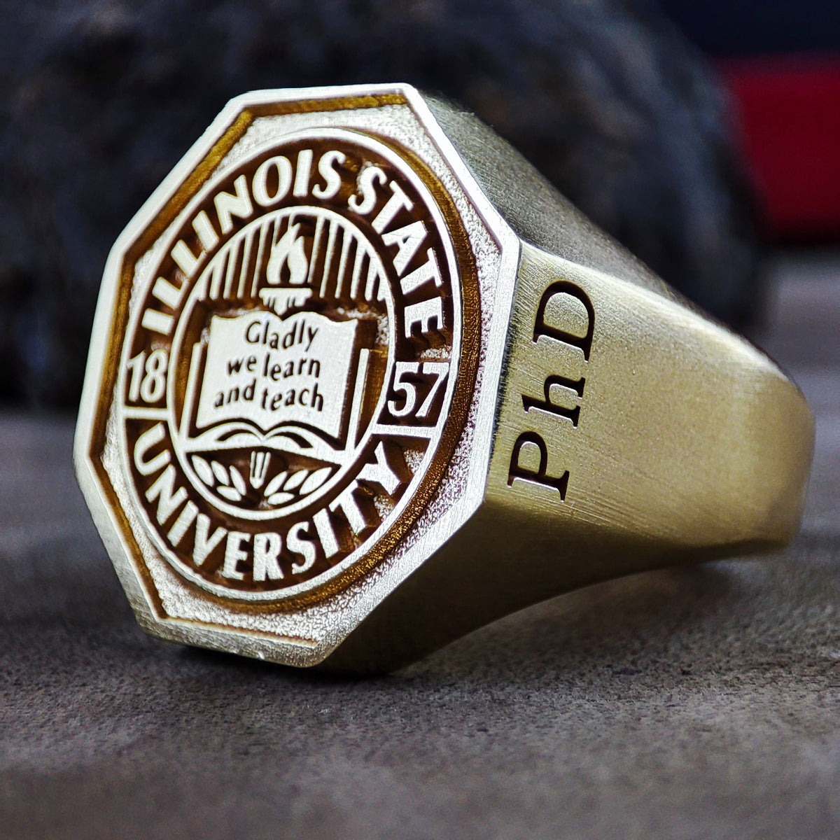 Gold Vermeil Hexagonal University Ring, Custom College Signet Ring for Men