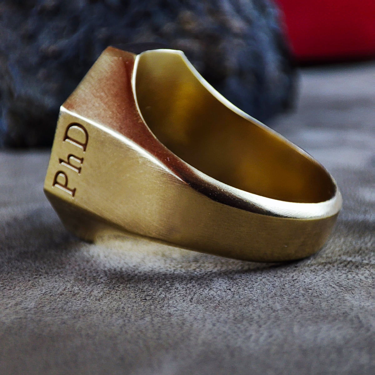 Gold Vermeil Hexagonal University Ring, Custom College Signet Ring for Men