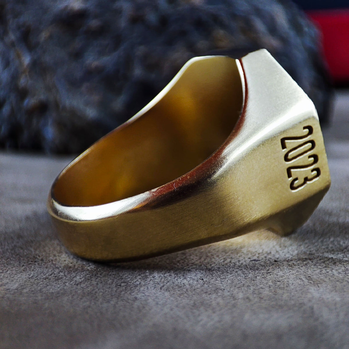 Gold Vermeil Hexagonal University Ring, Custom College Signet Ring for Men