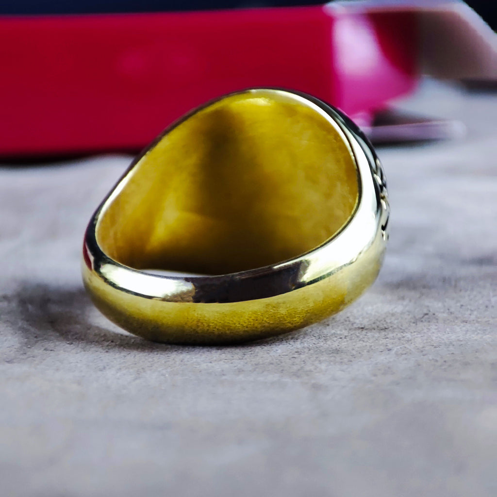 Gold Bitcoin Signet Ring, Engraved Crypto Symbol Jewelry, Mens Trader Ring