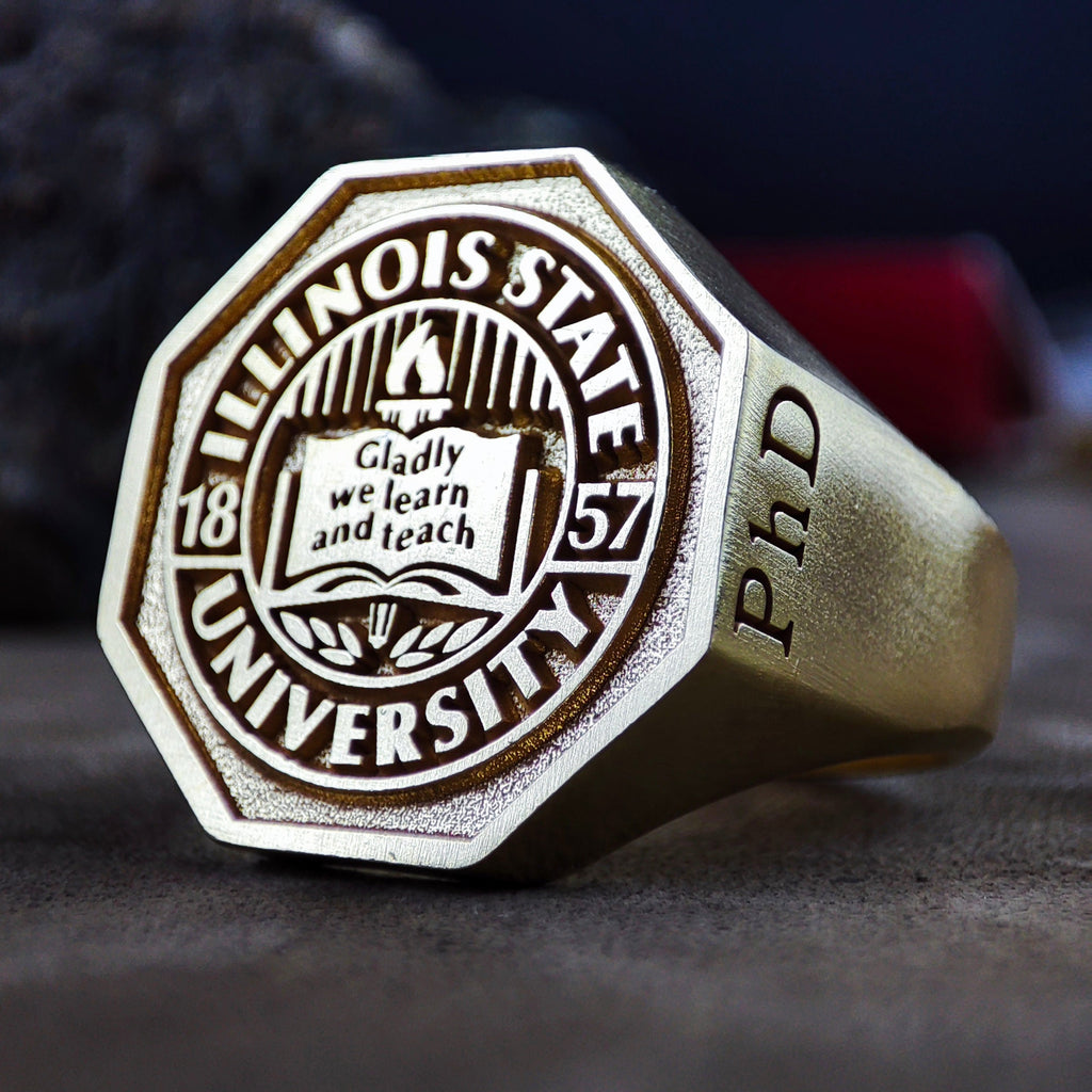 Gold Vermeil Hexagonal University Ring, Custom College Signet Ring for Men