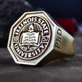 Gold Vermeil Hexagonal University Ring, Custom College Signet Ring for Men