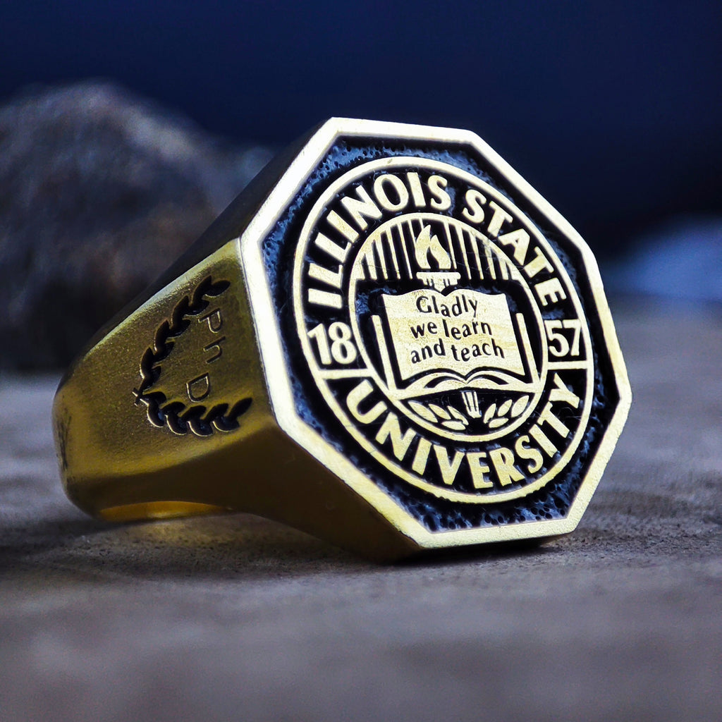Gold Vermeil Hexagonal University Ring, Custom College Signet Ring for Men