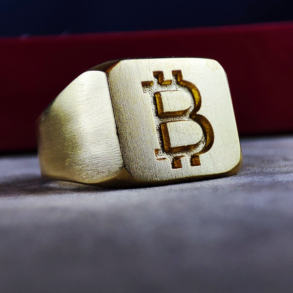 Vermeil Bitcoin Signet Ring for Men, Custom Crypto Jewelry, Cryptocurrency Gift