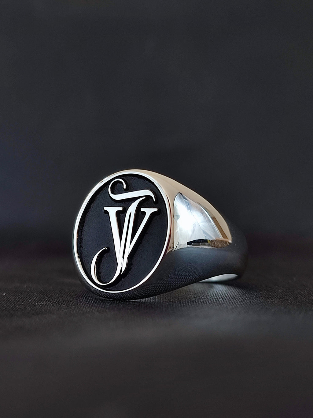 Men's Large Signet Ring with Custom Initials, Sterling Silver Pinky Ring
