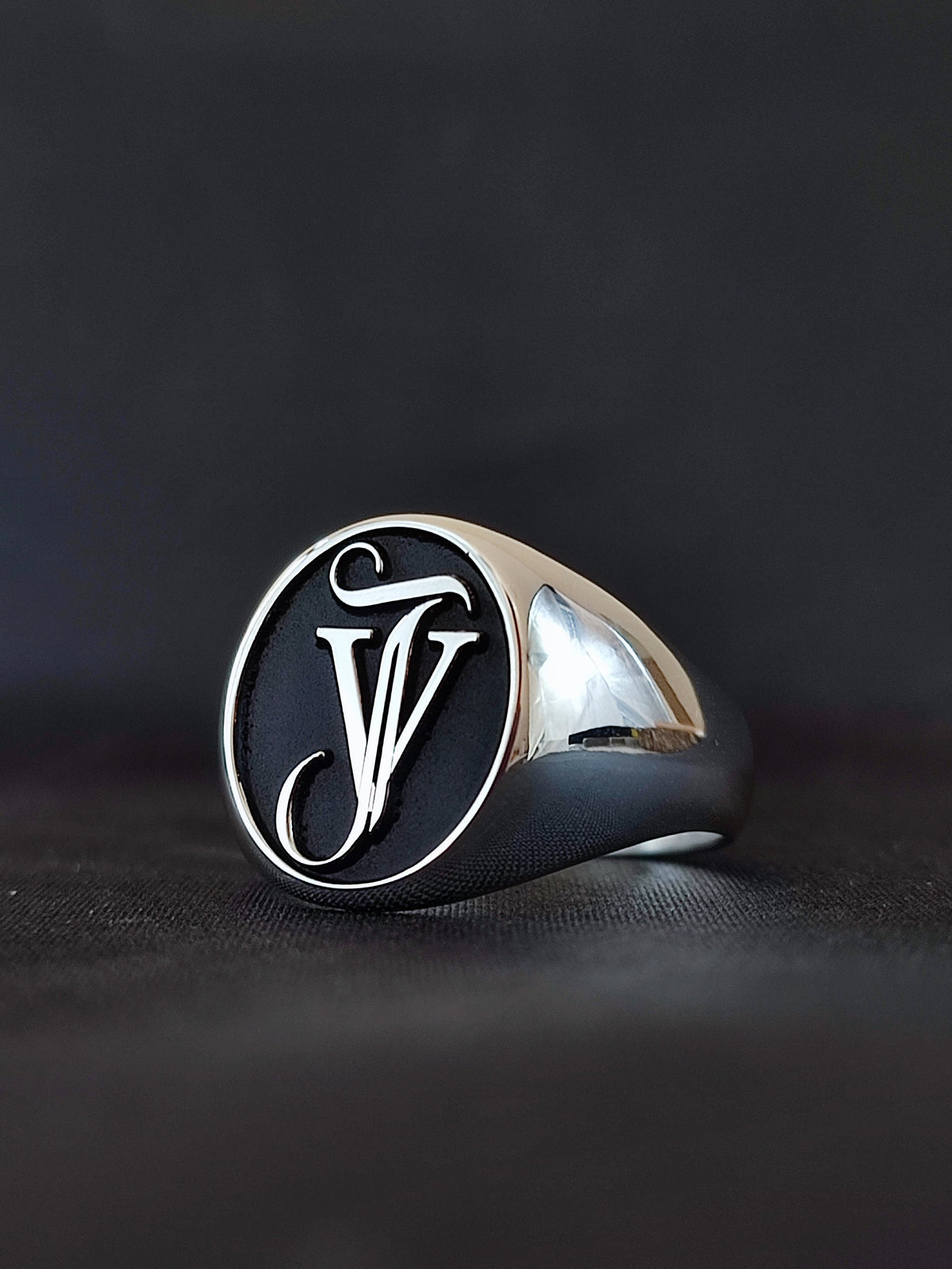Men's Large Signet Ring with Custom Initials, Sterling Silver Pinky Ring