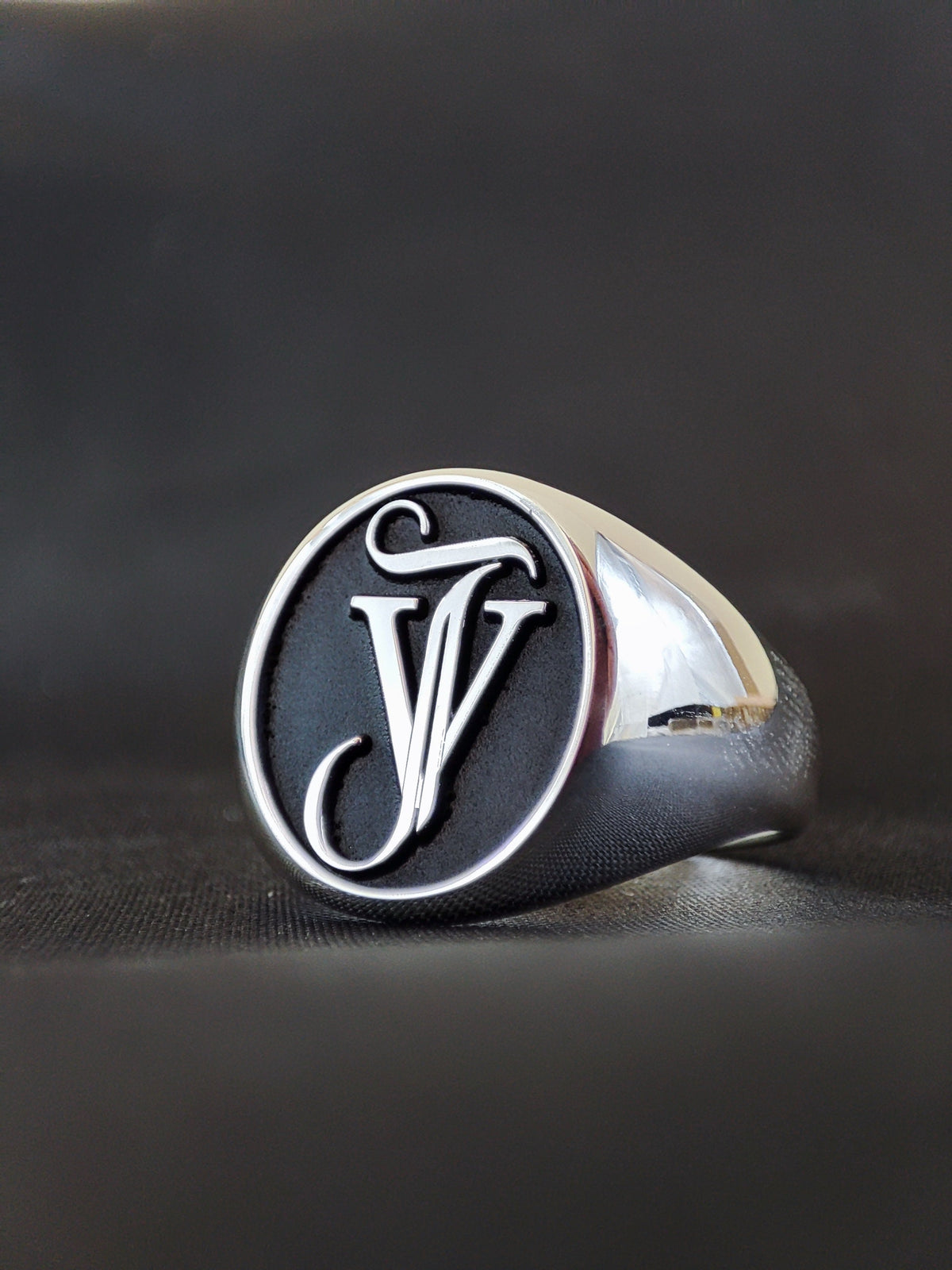 Men's Large Signet Ring with Custom Initials, Sterling Silver Pinky Ring