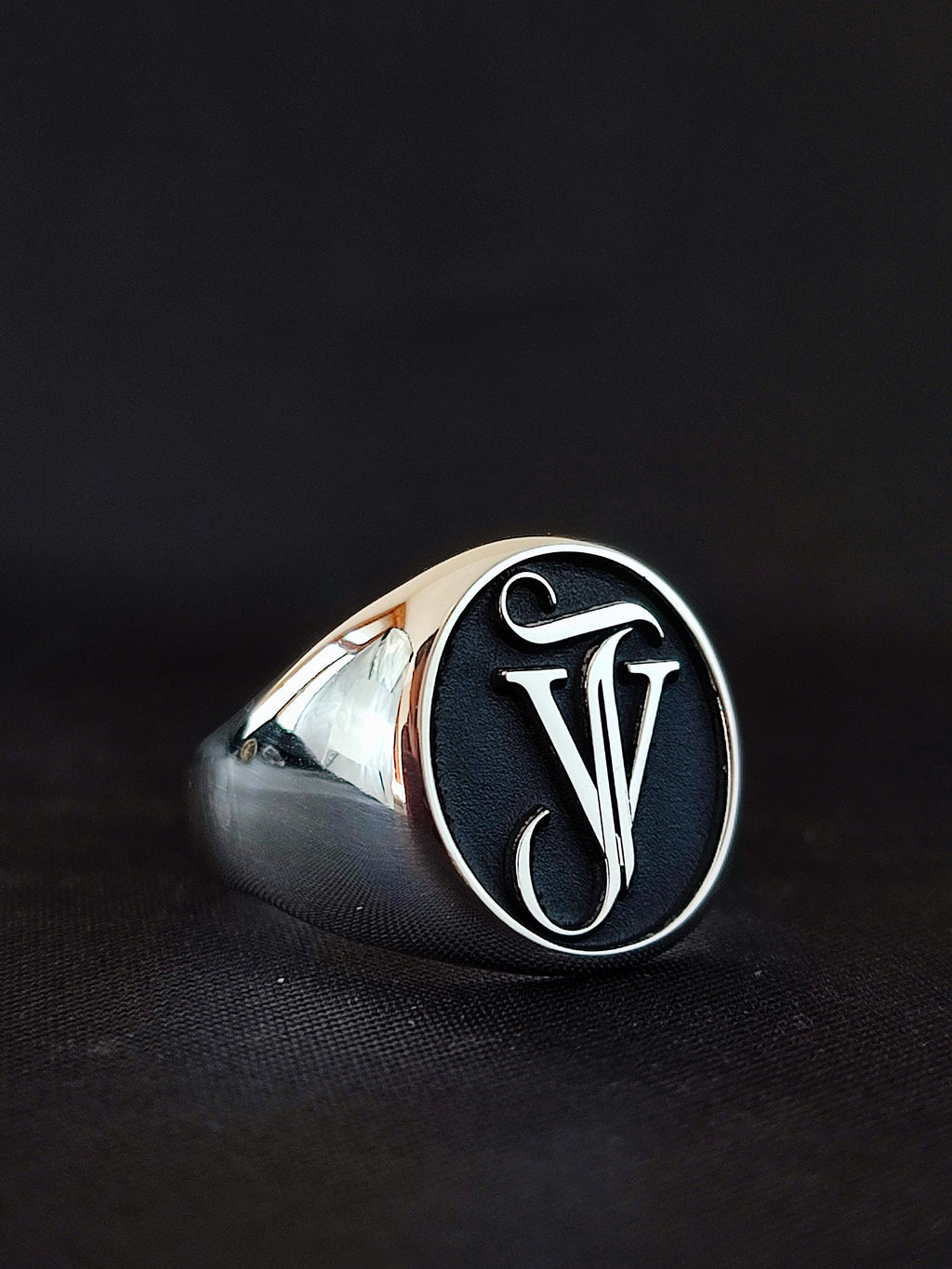 Men's Large Signet Ring with Custom Initials, Sterling Silver Pinky Ring