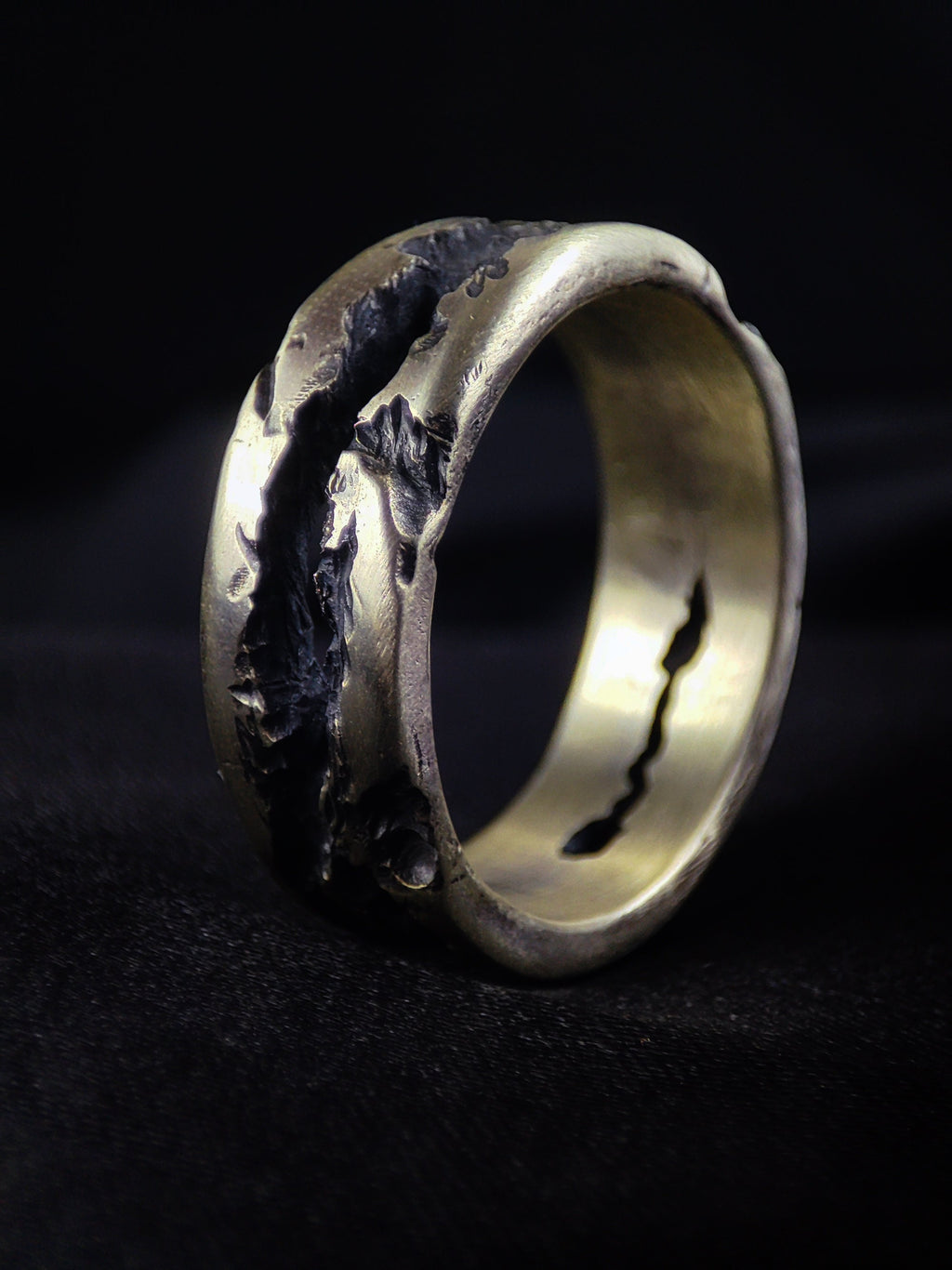 Men's Sterling Silver Ring, Oxidized Brutalist Molten Organic Band