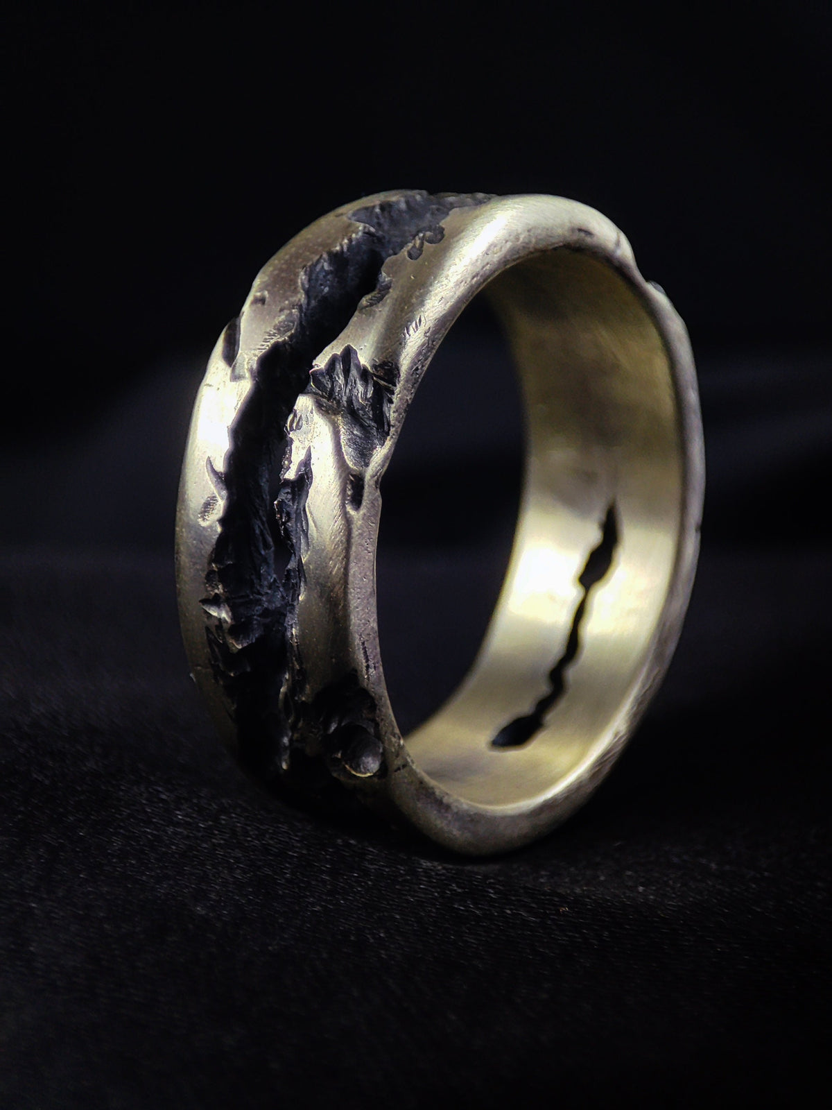Men's Sterling Silver Ring, Oxidized Brutalist Molten Organic Band