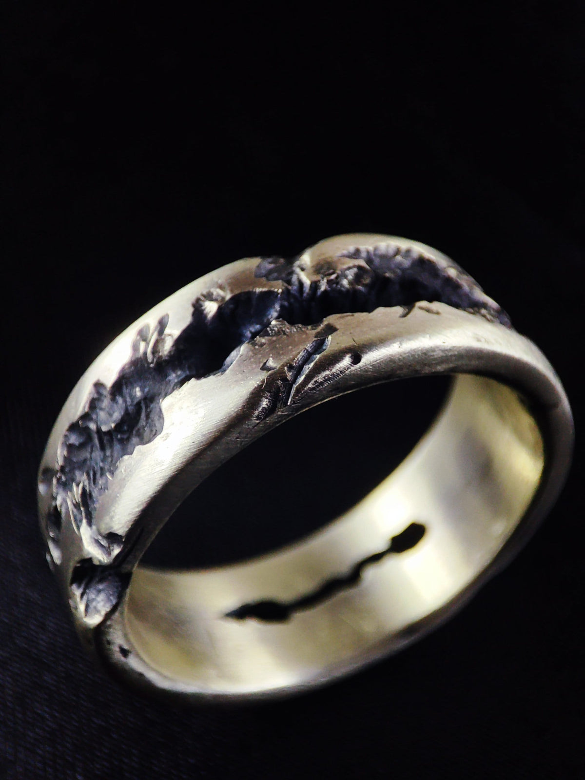 Men's Sterling Silver Ring, Oxidized Brutalist Molten Organic Band