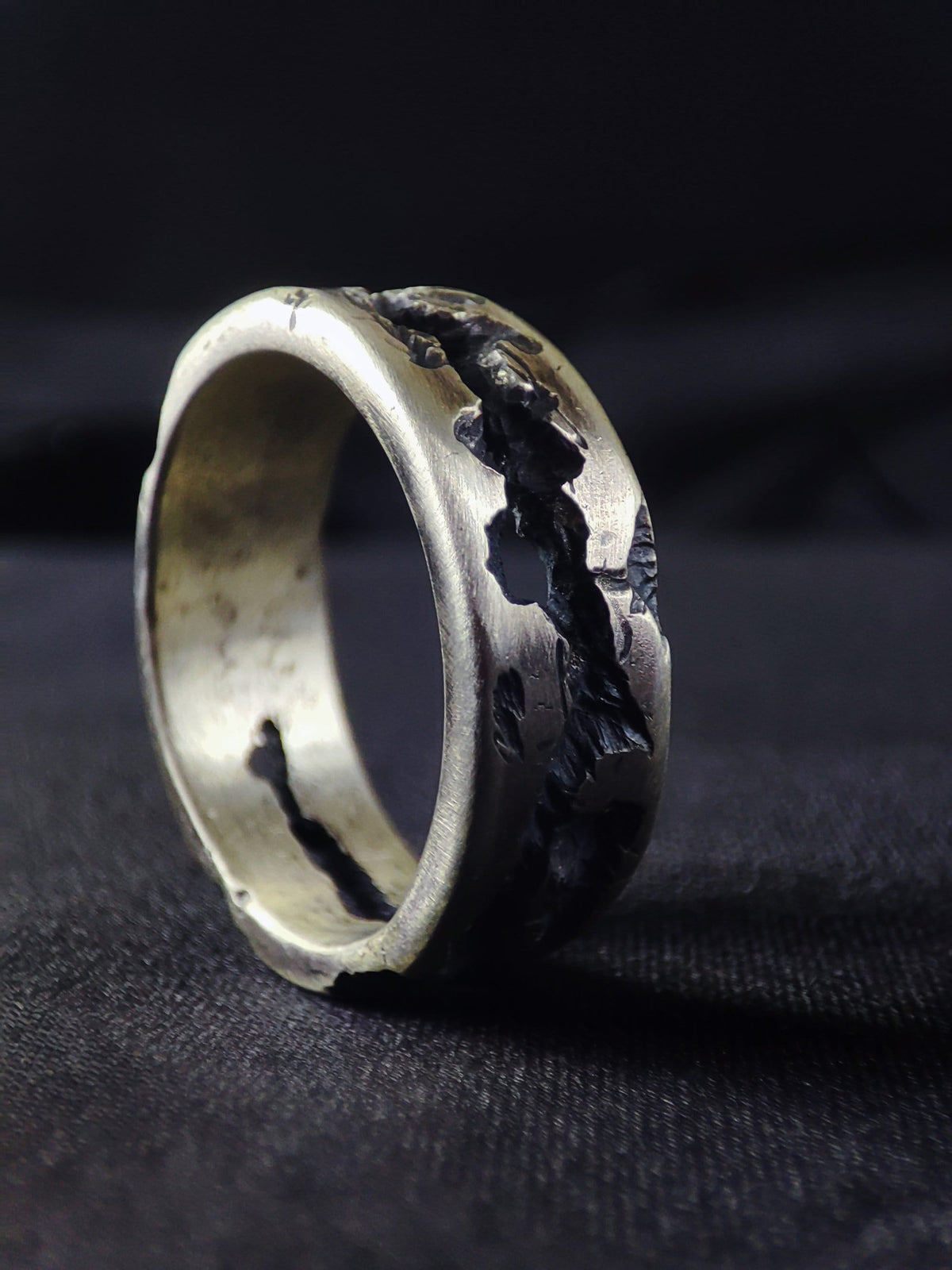 Chunky Silver Ring, Oxidized Organic Texture, Unisex Artisan Band