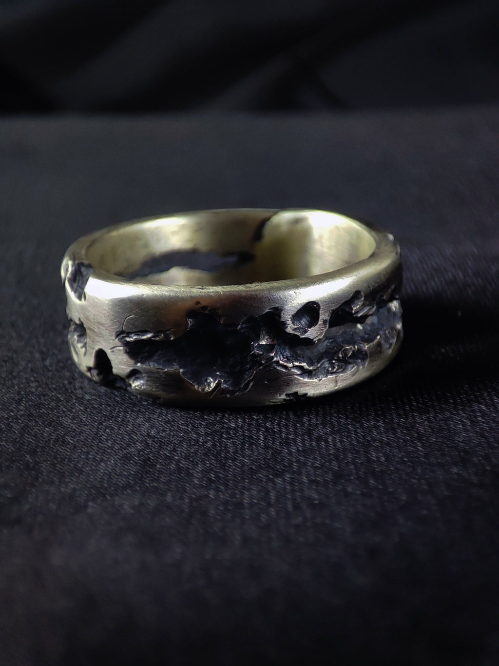 Men's Sterling Silver Ring, Oxidized Brutalist Molten Organic Band