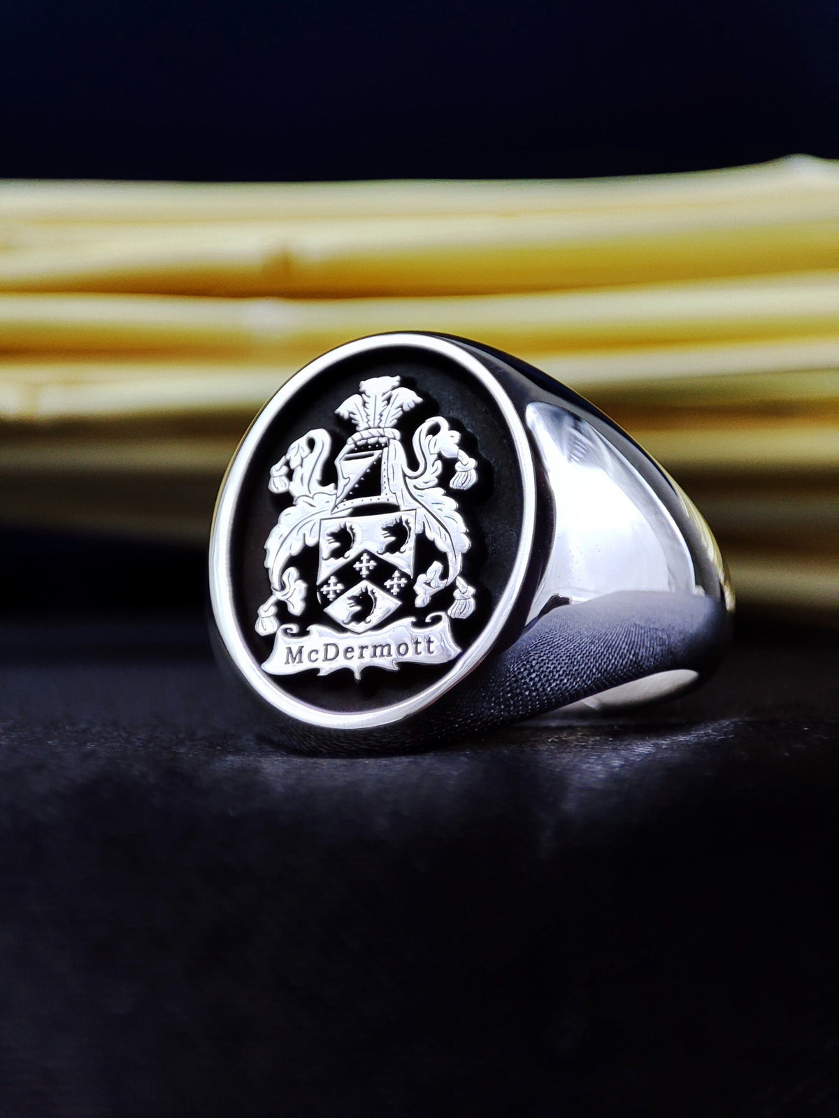 Custom Signet Ring, Engraved Family Crest Ring, Personalized Coat of Arms Heritage Gift