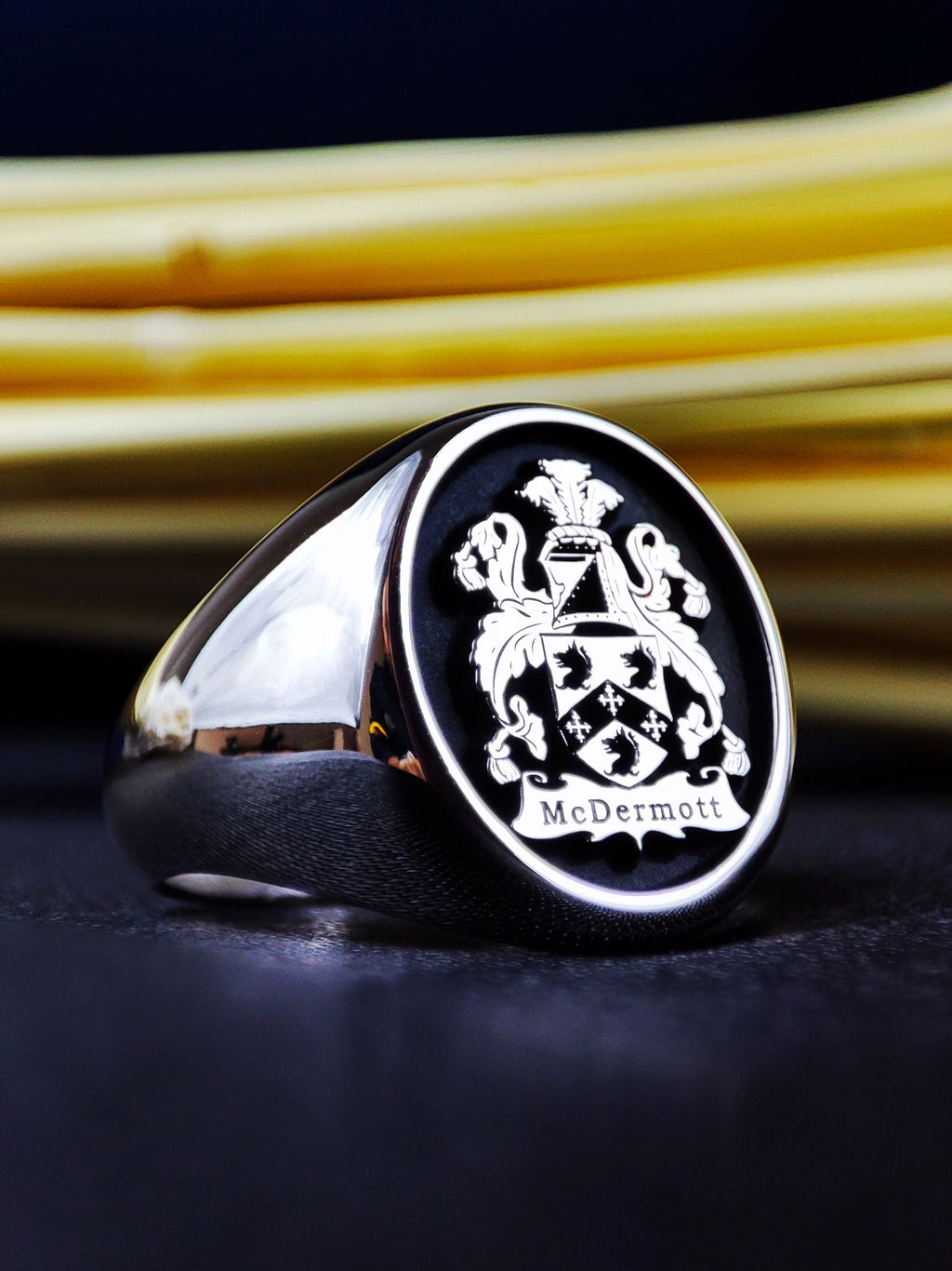 Custom Signet Ring, Engraved Family Crest Ring, Personalized Coat of Arms Heritage Gift