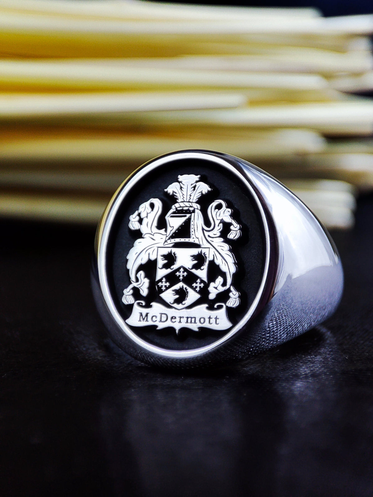 Custom Signet Ring, Engraved Family Crest Ring, Personalized Coat of Arms Heritage Gift