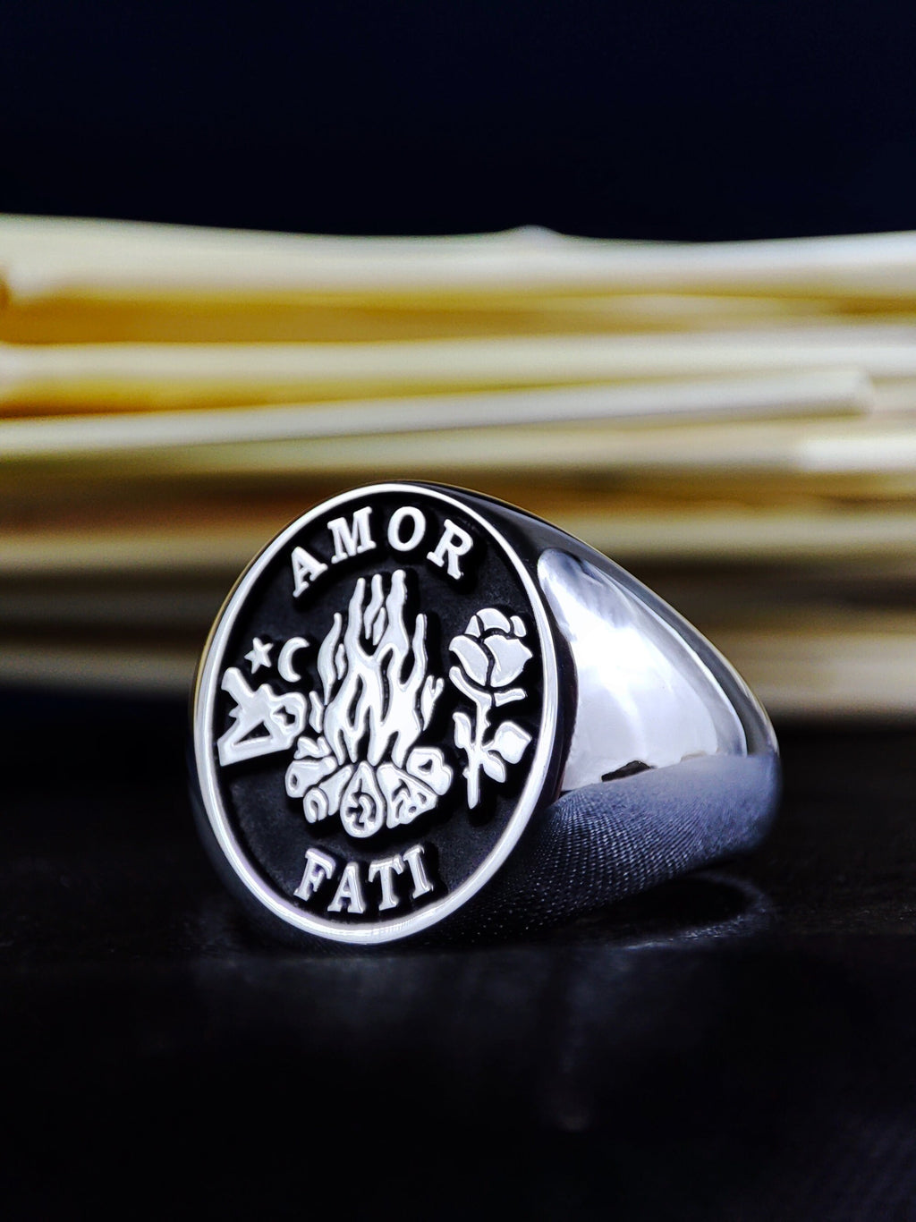 Memento Mori Sterling Silver Signet Ring: Amor Fati Stoic Jewelry