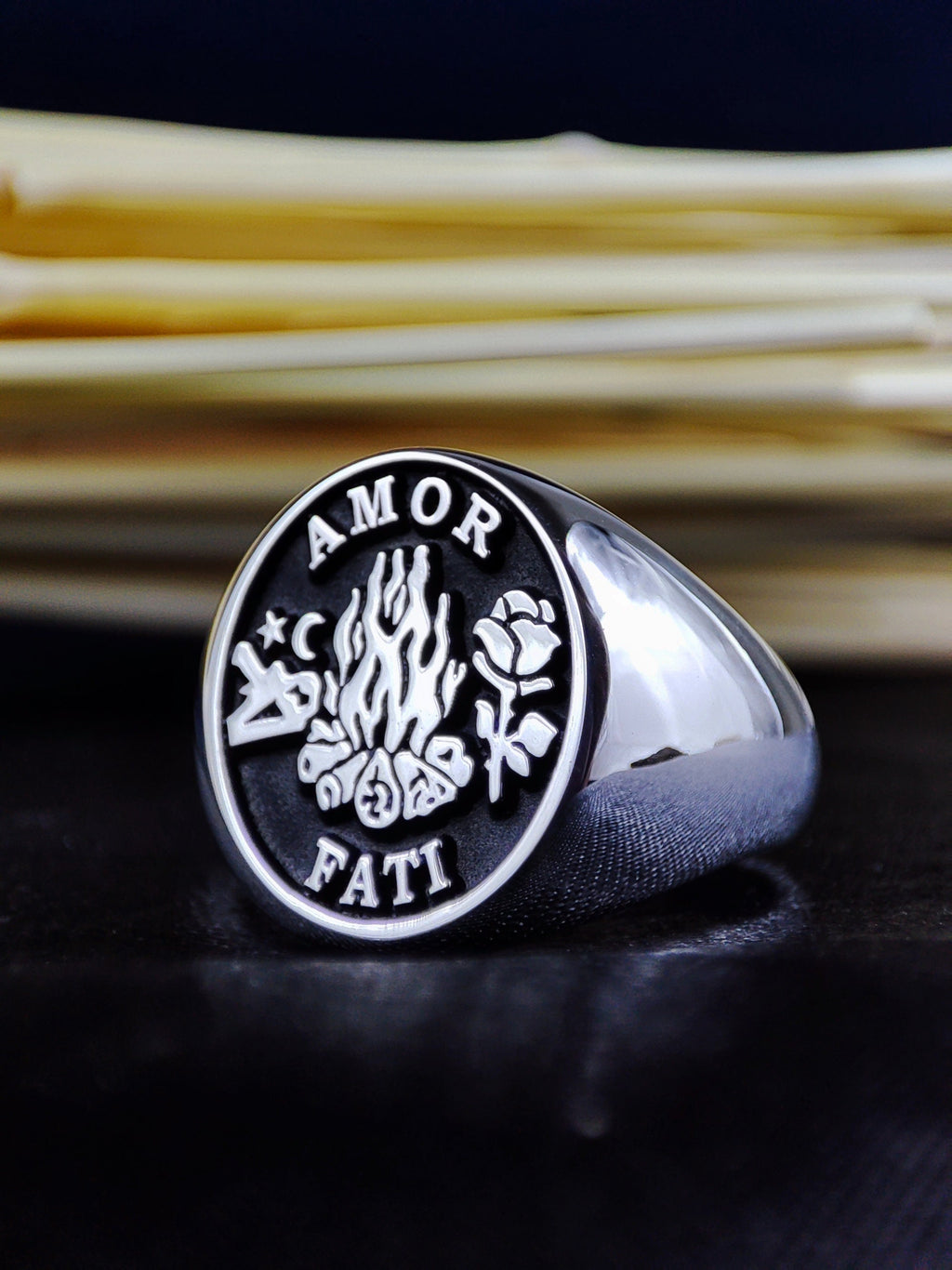 Memento Mori Sterling Silver Signet Ring: Amor Fati Stoic Jewelry