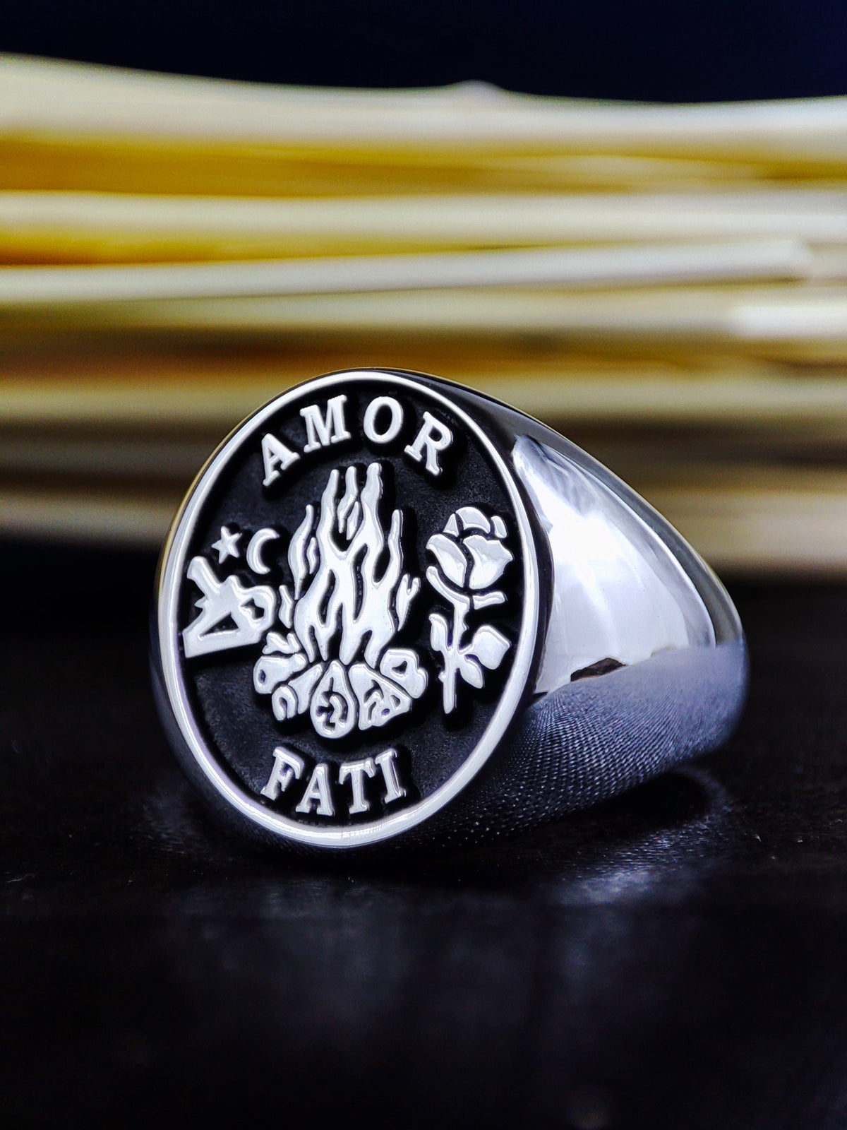 Memento Mori Sterling Silver Signet Ring: Amor Fati Stoic Jewelry