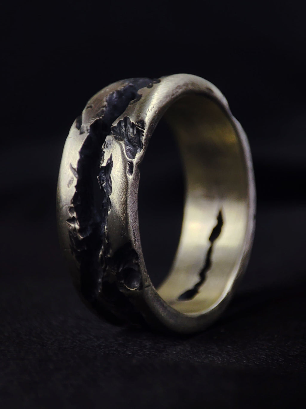 Chunky Silver Ring, Oxidized Organic Texture, Unisex Artisan Band