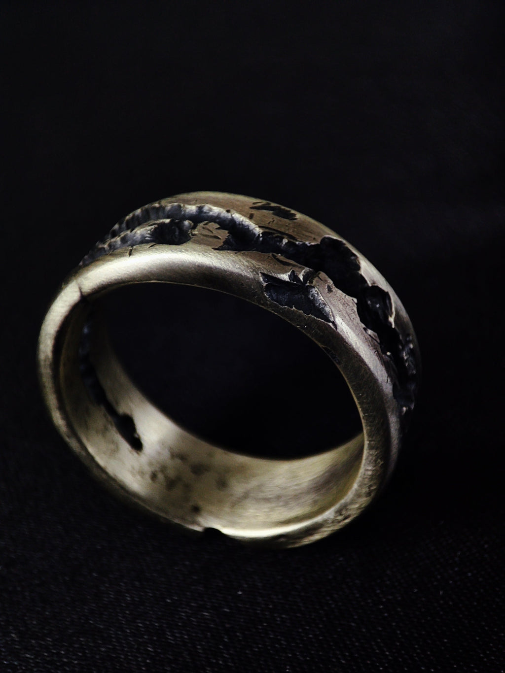 Men's Sterling Silver Ring, Oxidized Brutalist Molten Organic Band