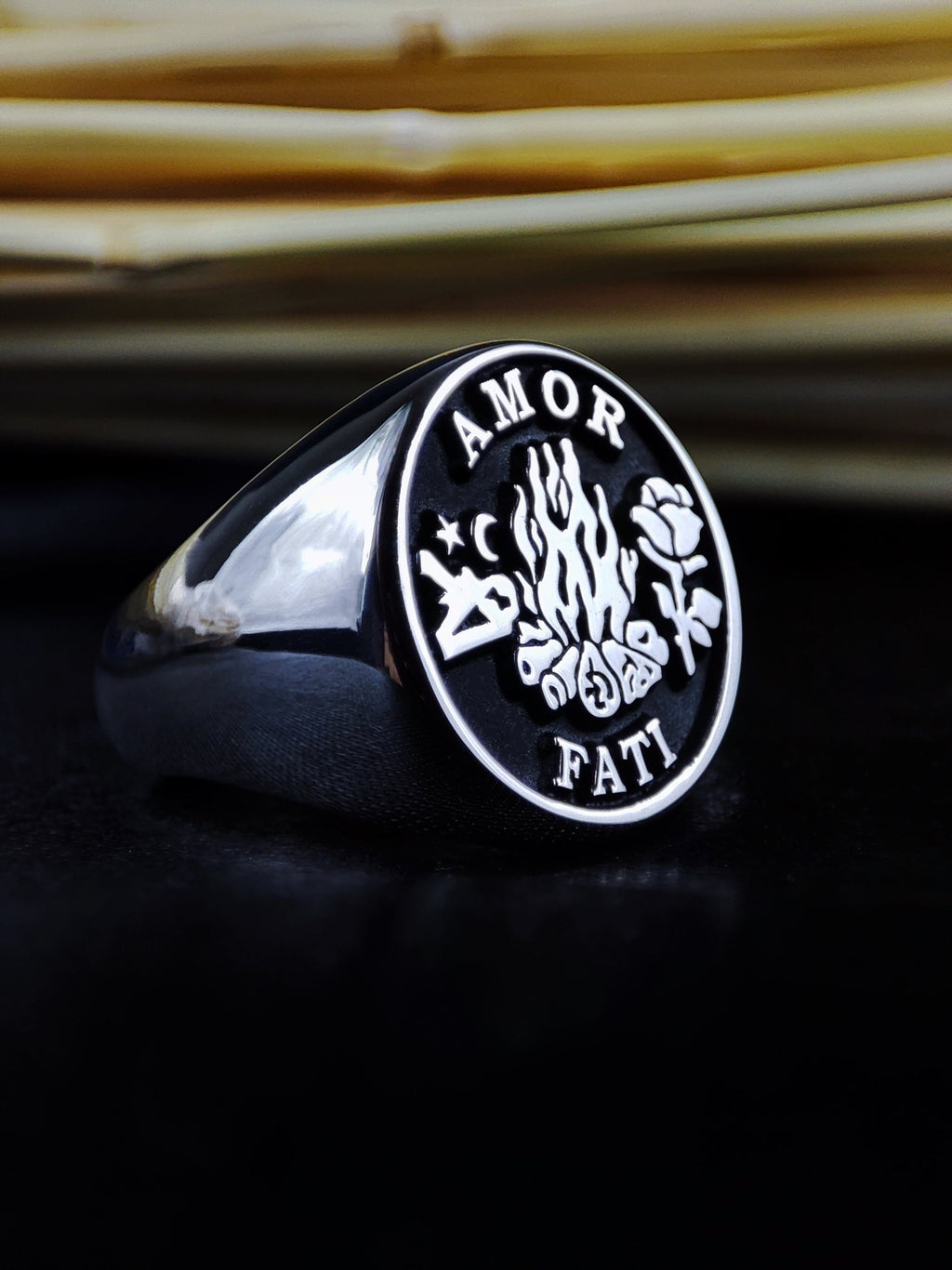 Memento Mori Sterling Silver Signet Ring: Amor Fati Stoic Jewelry