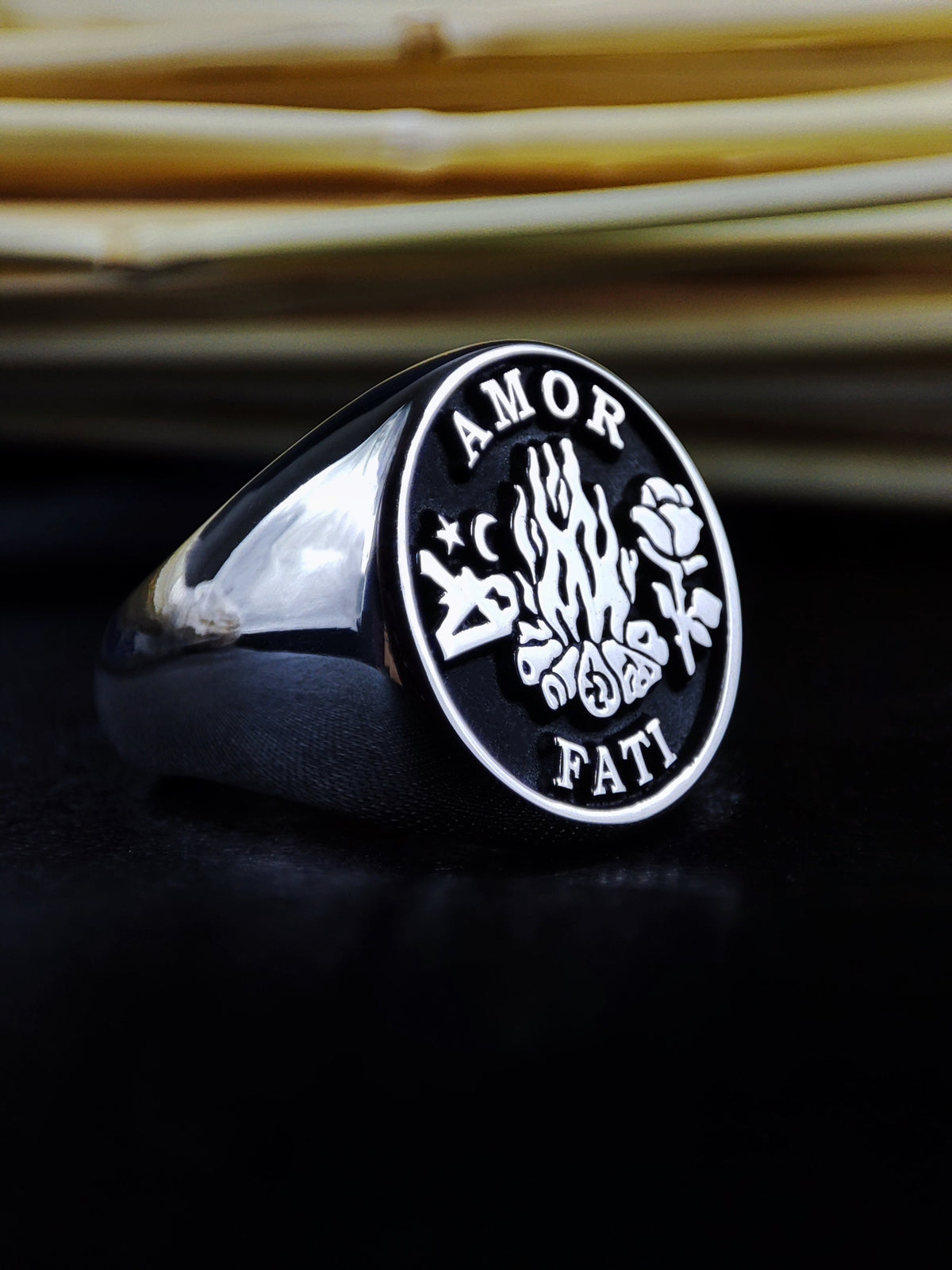 Memento Mori Sterling Silver Signet Ring: Amor Fati Stoic Jewelry